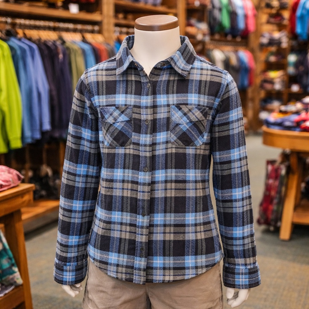 Kids Blue and Black Plaid Button Down Shirt